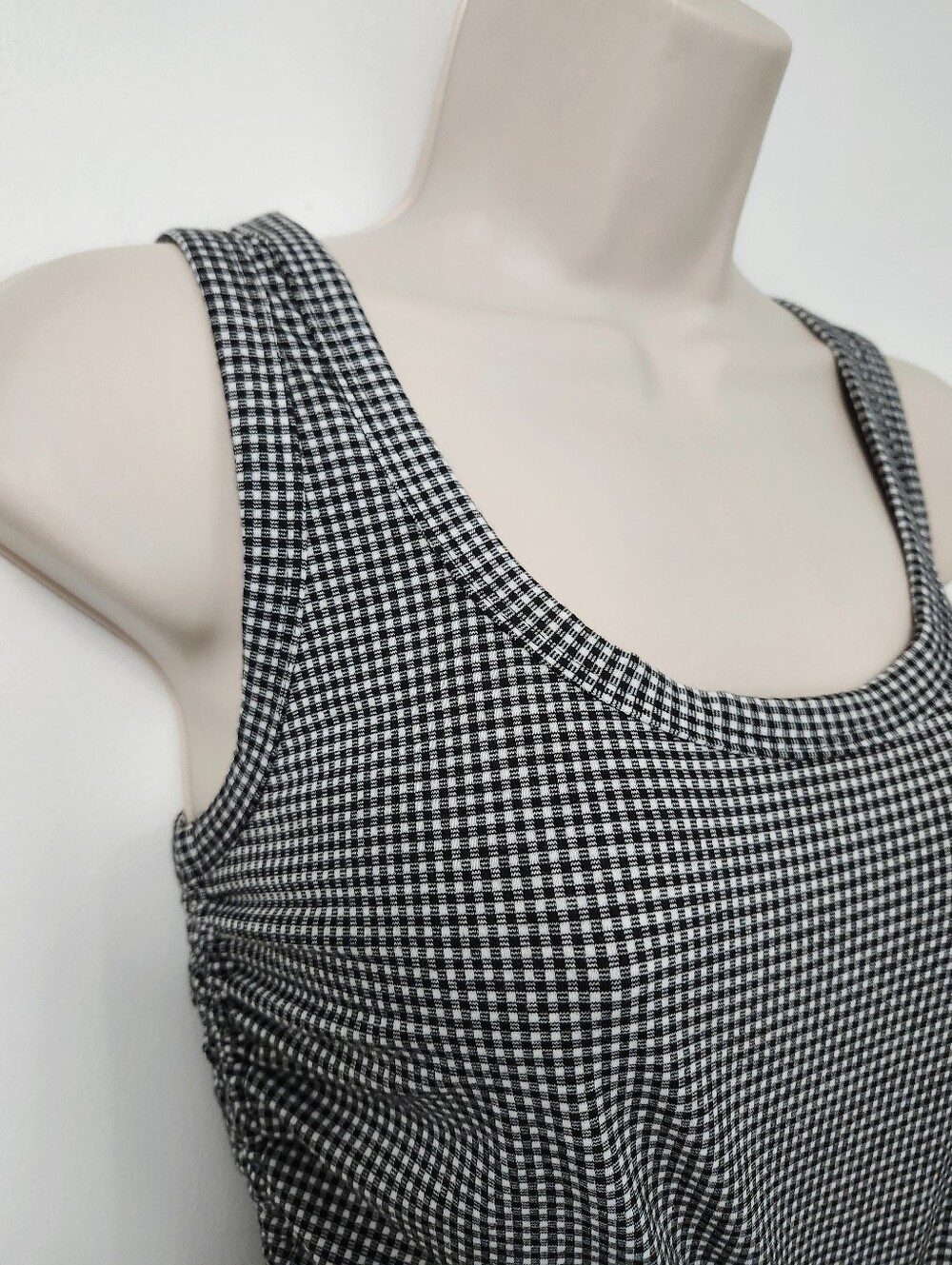 Lefties Black & White Gingham Ruched Tank Top suze M - Picture 7 of 12